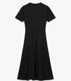 Zwarte Midi-jurk Slanke Pasvorm Korte Mouwen
