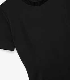 Zwarte Midi-jurk Slanke Pasvorm Korte Mouwen