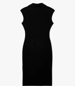 Zwarte Midi-jurk V-hals Knopen Mouwloos